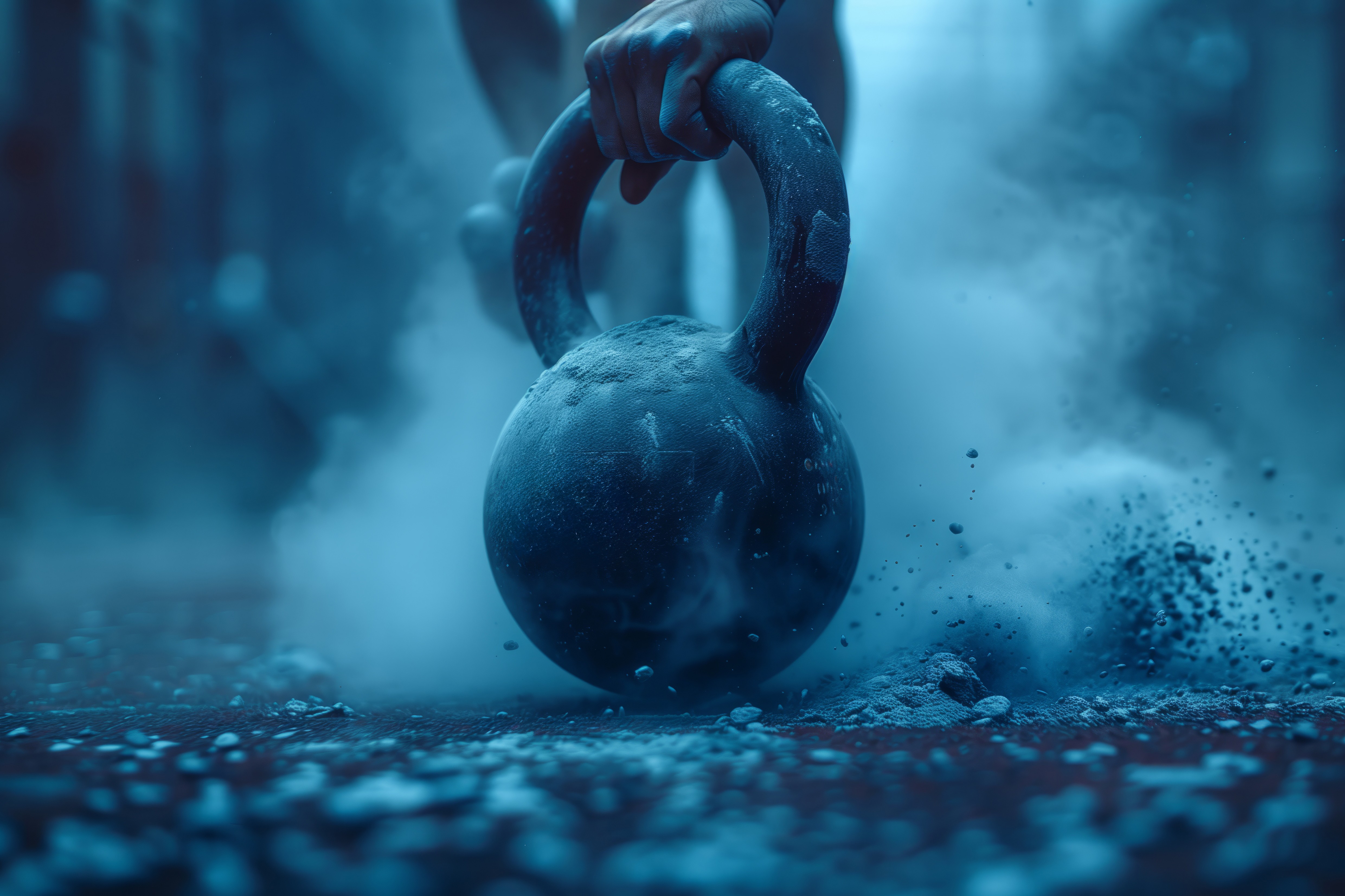 Heavy kettlebell with dynamic blue smoke. Heavy kettlebell with dynamic blue smoke.